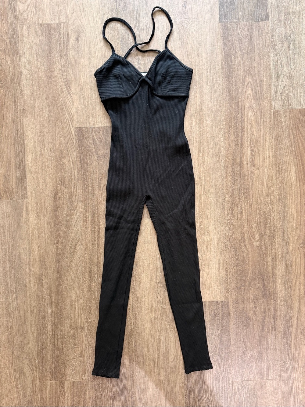 Luxe Black Ribbed Strappy Jumpsuit